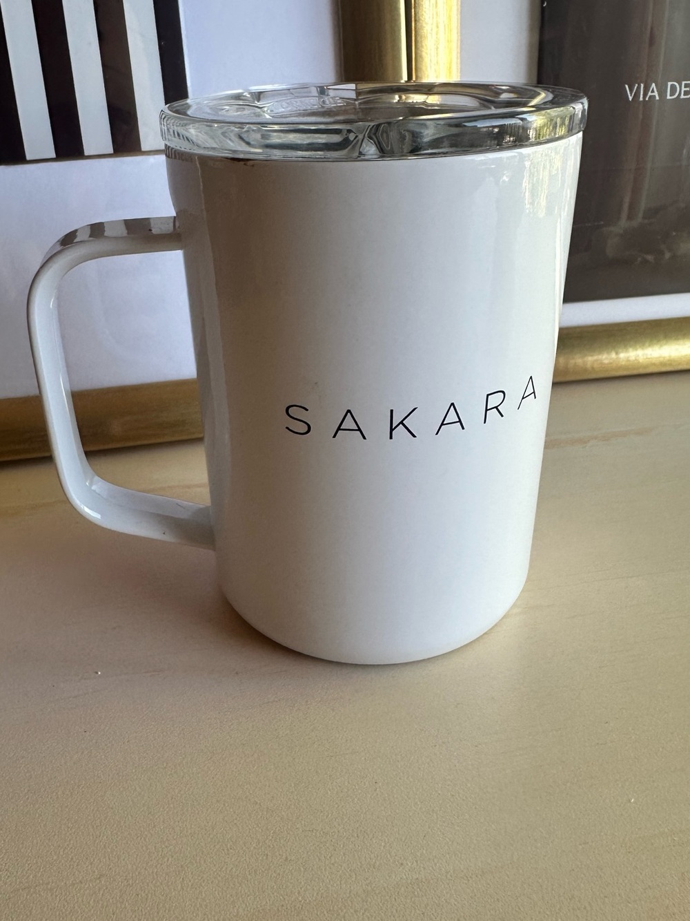 Corkcicle x Sakara White Ceramic Travel Mug with Clear Glass Lid